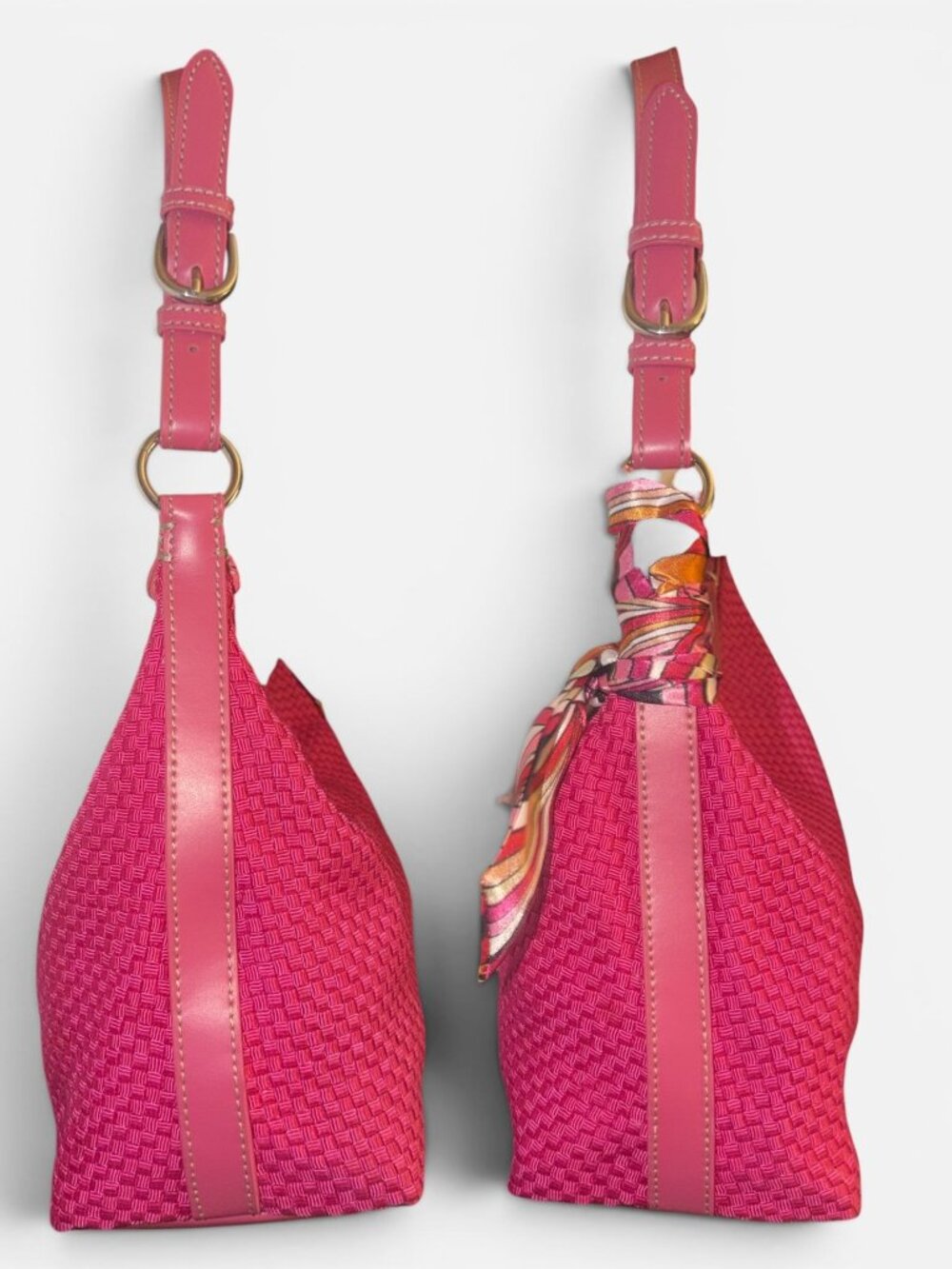 VTG The Sak Demi Shoulder Bag Hot Pink Woven Hobo Y2K Baguette Adjustable Strap - Picture 6 of 9